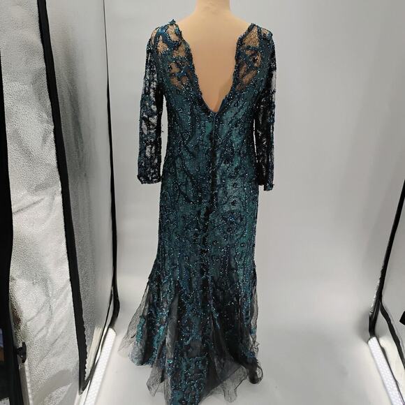 $1295 Rene Ruiz Collection Women's Green Floral Round Neck Gown Dress - Picture 13 of 16